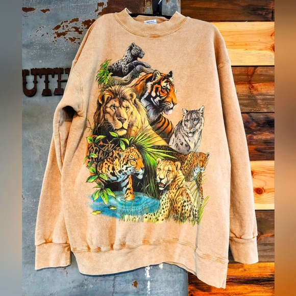 Vintage Tan Tiger Sweatshirt Medium - Picture 1 of 4